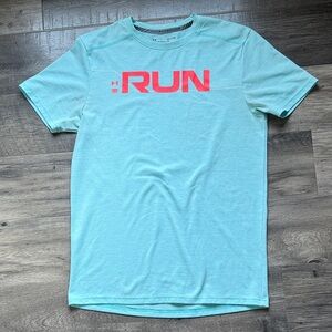 Under Armour Men's Teal RUN T-Shirt with Red Accents